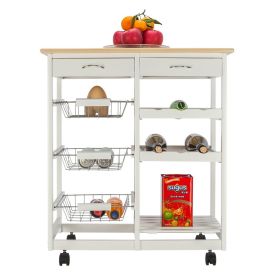 Free shipping Moveable Kitchen Cart with Two Drawers & Two Wine Racks & Three Baskets White  YJ