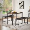 Dining Table Set, Barstool Dining Table (with 2 PU Upholstered Benches), Industrial Style Dining Table and Chairs for Kitchen, Living Room, Party Room