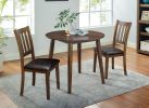 Cozy 3pc Dining Set Round Dining Table And 2x Side Chairs Walnut, Dark Brown Transitional Solid wood Dining Room Furniture Leatherette Padded Seat