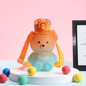 1pc Bear Cute Water Cup; Summer Plastic Cup; Portable Straw Cup; Large-capacity Water Bottle With Strap (Capacity: 800ml, Color: Orange)